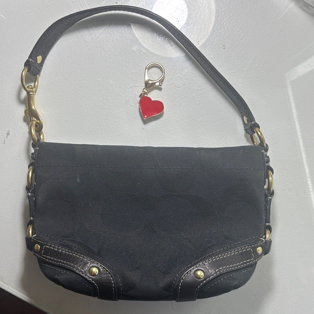Coach Black Shoulder Bag with Gold Accents